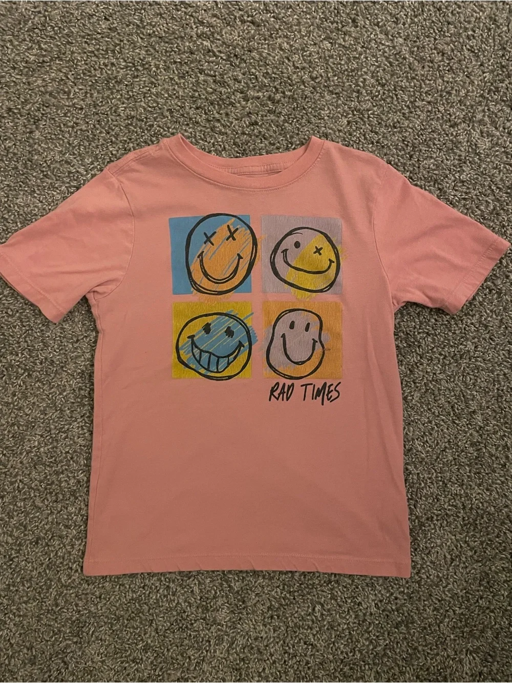Wonder Nation Pink Short-Sleeve Tee with Multicolor Smiley Graphic